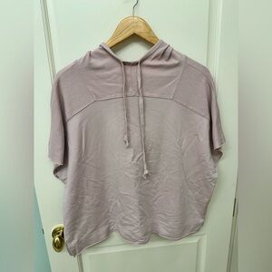 NWT Women's Powder Pink Hoodie Top Sort Sleeve Raw Hem